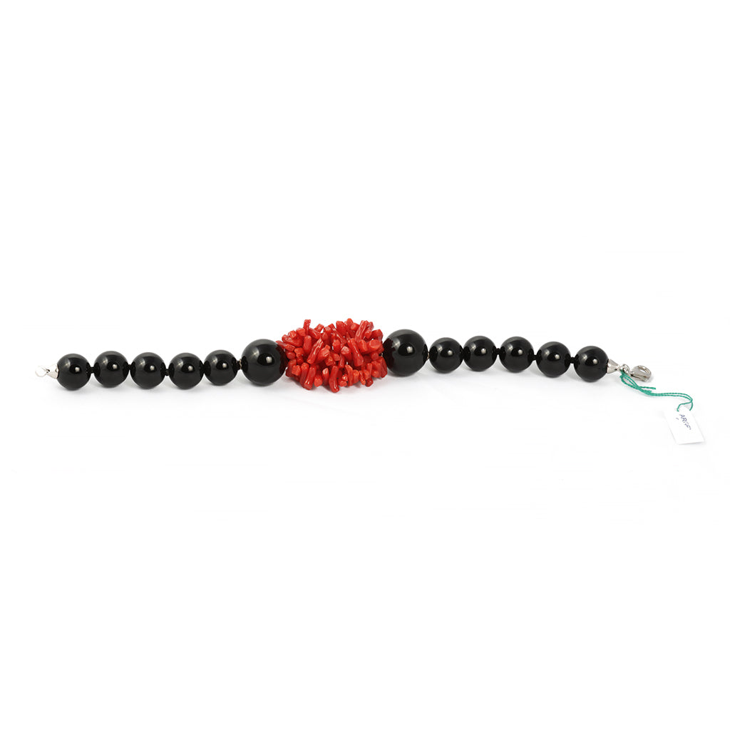 Bracciale di Perle nere e Corallo sardo, NATURALE.