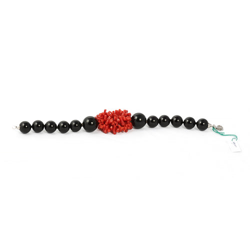 Bracciale di Perle nere e Corallo sardo, NATURALE.